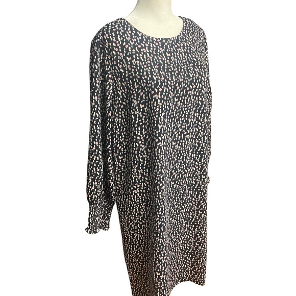 Ann Taylor Factory Shift Dress Size 10 Black Print Shirred Sleeves Comfort Boxy - Picture 5 of 13